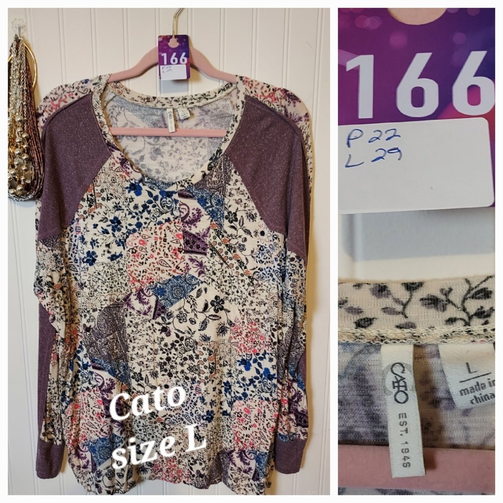 Cato Floral Patchwork Long Sleeve Raglan Top - Size Large